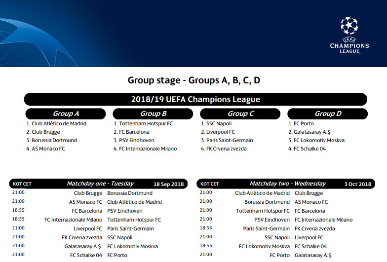 Calendrier Ligue des Champions